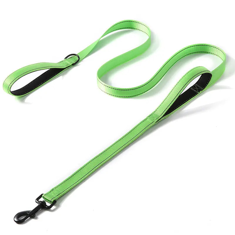 Pet Accessories Gear: 6FT Heavy Duty, Double Handle, Reflective, Nylon Dog Leash for Large Medium Dogs / Rungear