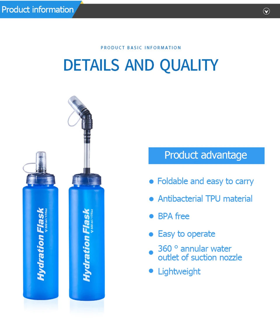 Running Hydration Accessories: Foldable TPU Soft Flask, 250ml, 500ml, 750ml / Rungear