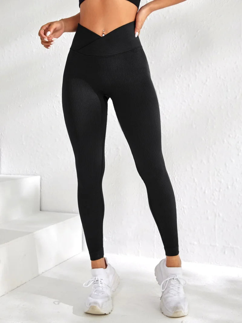 Women's Compression Apparel: Sports Seamless Pant Leggings, High V-Waist Elastic Fitness Pants With Raised Hips / Rungear