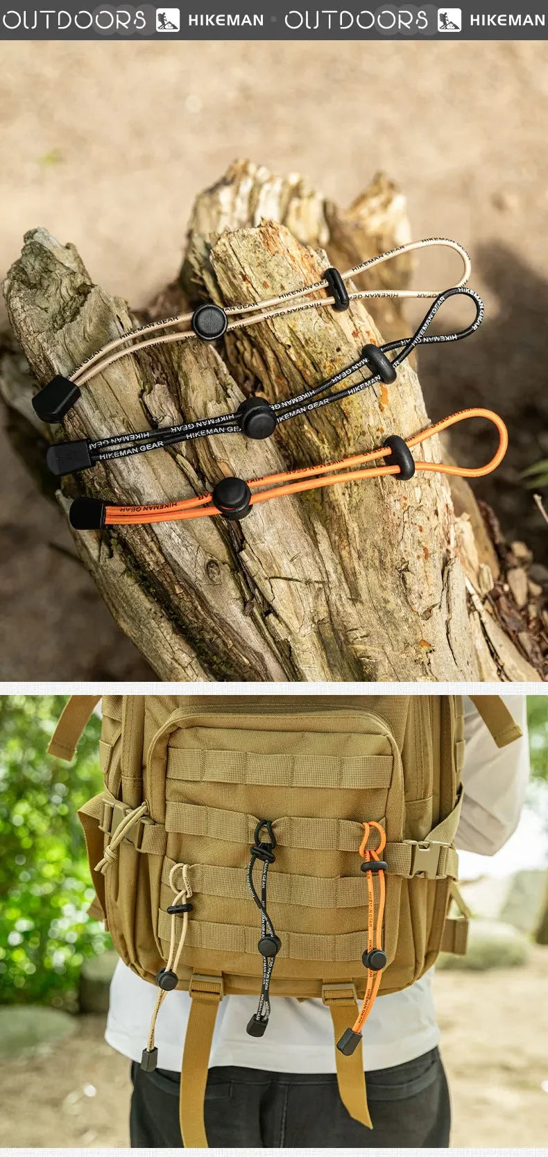 Trail Gear Accessories: HIKEMAN 4pcs Elastic Ropes, Adjustable Strap, Fixed Retention Buckle / Rungear