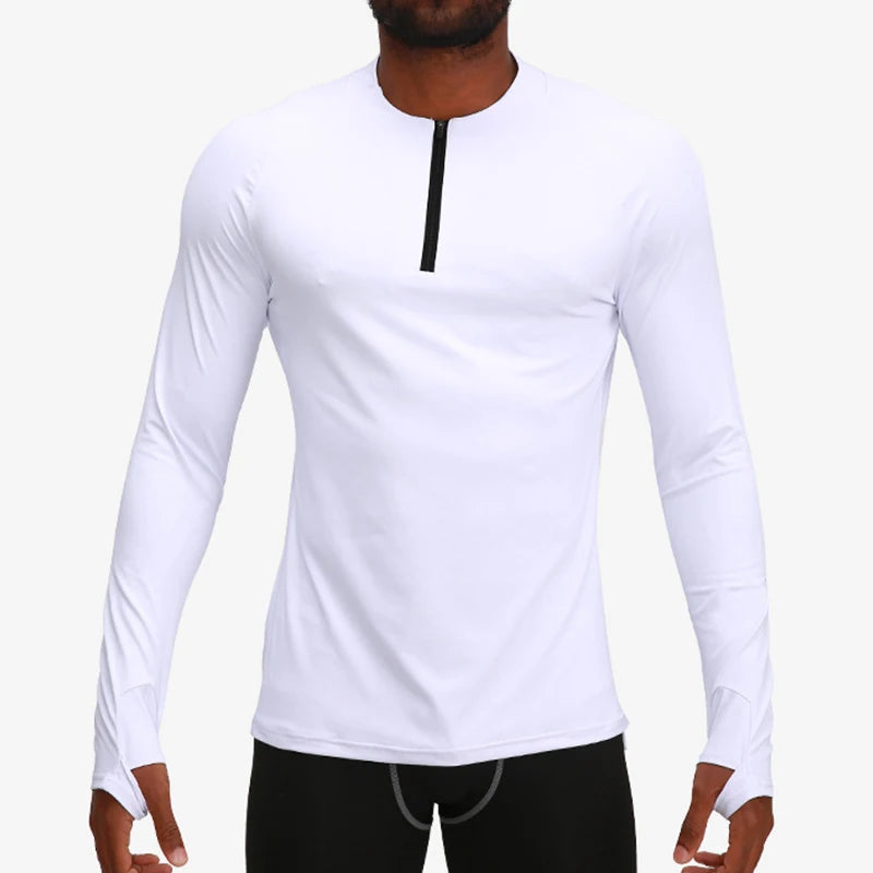 Men's Compression Apparel: 1/4 Zip, Moisture Wicking Shirts with Thumb Holes, Long Sleeves / Rungear