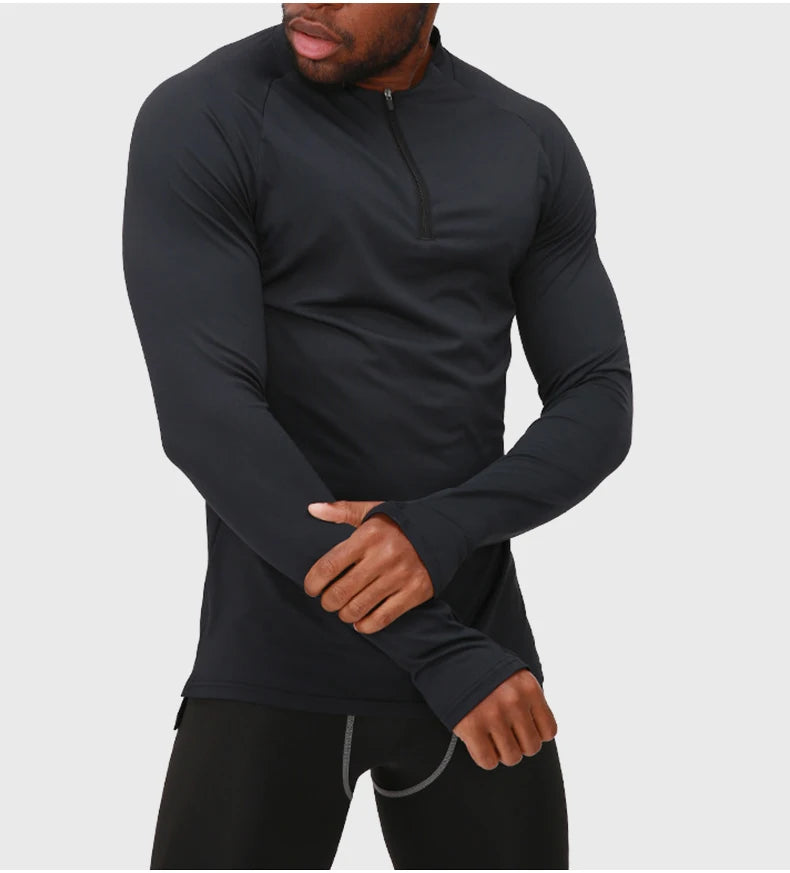 Men's Compression Apparel: 1/4 Zip, Moisture Wicking Shirts with Thumb Holes, Long Sleeves / Rungear