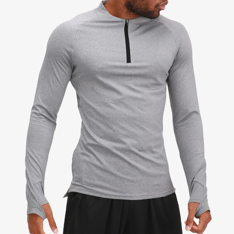Men's Compression Apparel: 1/4 Zip, Moisture Wicking Shirts with Thumb Holes, Long Sleeves / Rungear