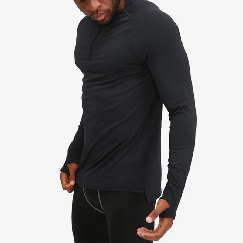 Men's Compression Apparel: 1/4 Zip, Moisture Wicking Shirts with Thumb Holes, Long Sleeves / Rungear