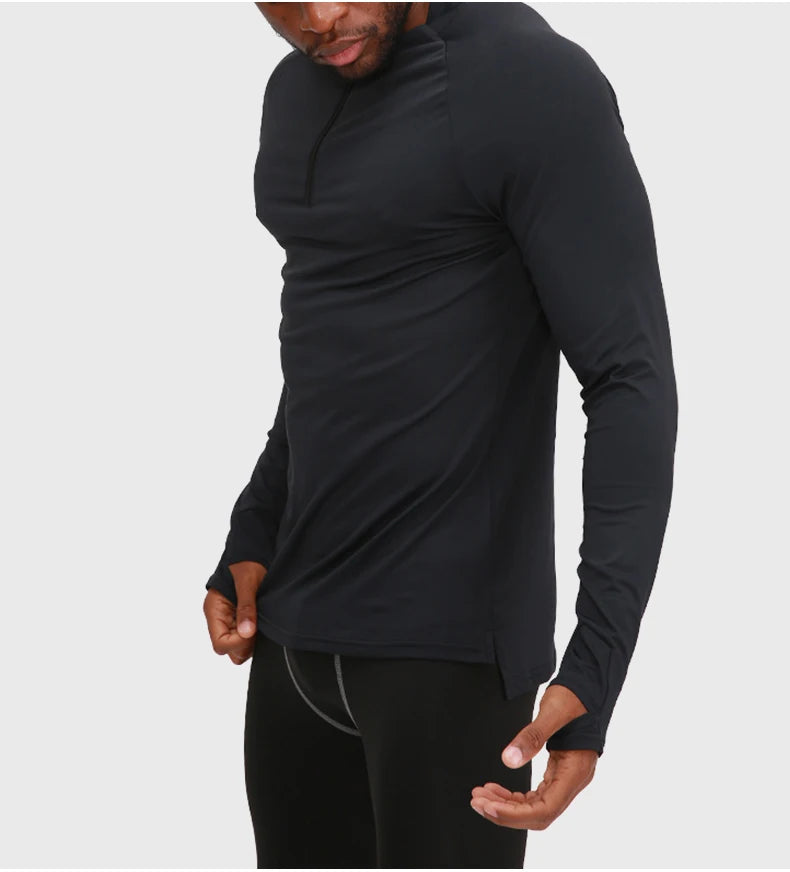 Men's Compression Apparel: 1/4 Zip, Moisture Wicking Shirts with Thumb Holes, Long Sleeves / Rungear