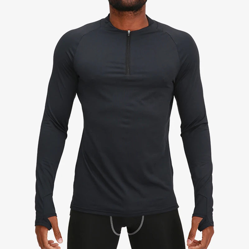 Men's Compression Apparel: 1/4 Zip, Moisture Wicking Shirts with Thumb Holes, Long Sleeves / Rungear